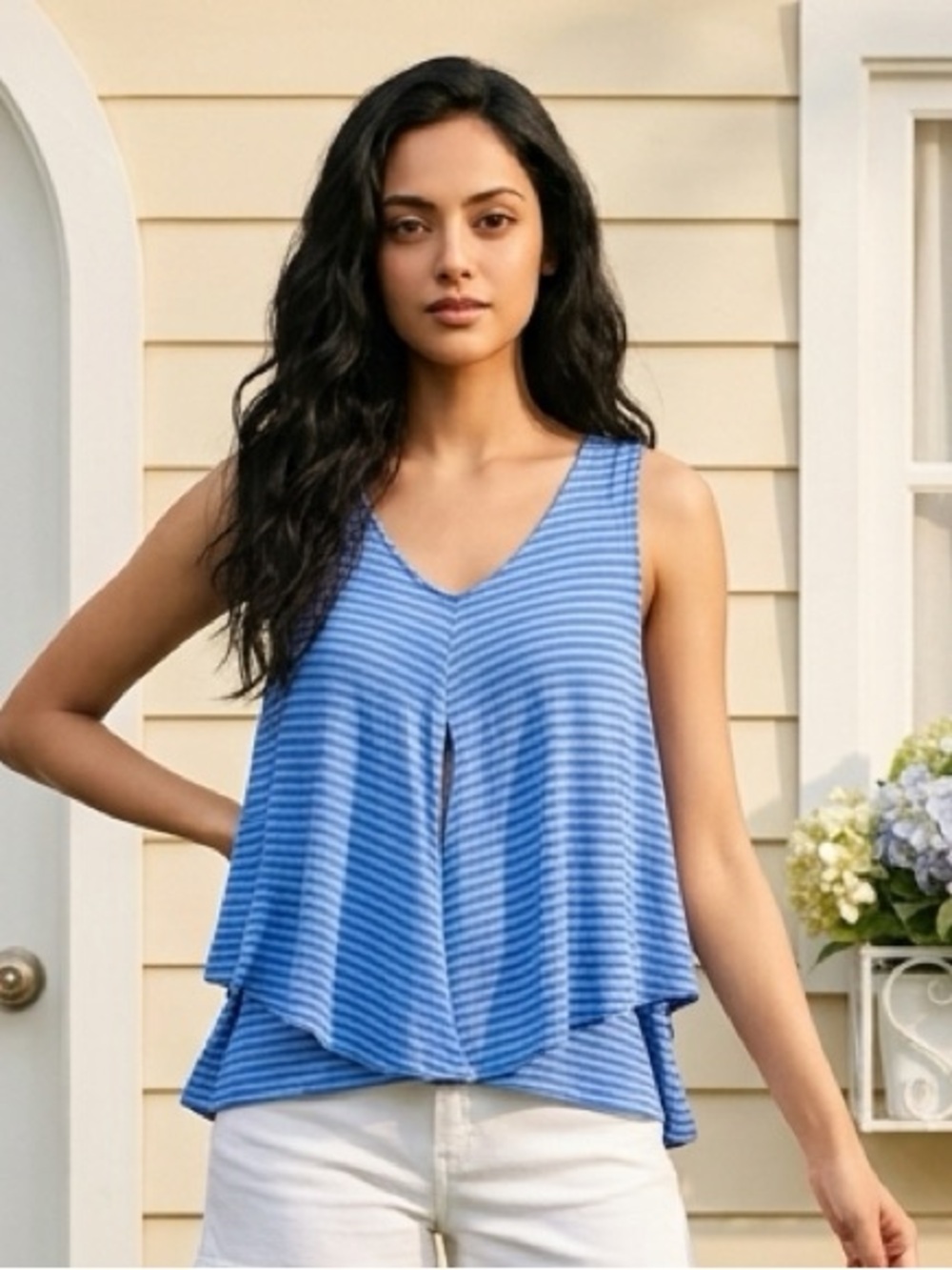 Lulu-B Layered Tank Top Blue Striped